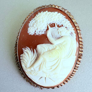 Vintage Large Goddess Of Music Muse Harp Cameo Pendant Brooch 800 Silver Camexco